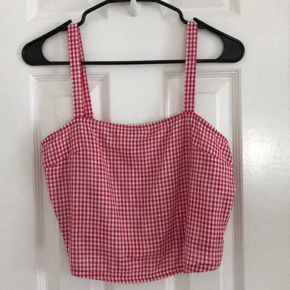 Red gingham crop top.